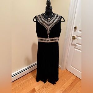 Exquisite Vintage Black Velvet Jumpsuit with Cleopatra like Silver Detailing